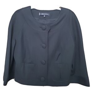 Anne Klein Black Button-Up Short Jacket Size 10 Fabric Buttons Pockets
